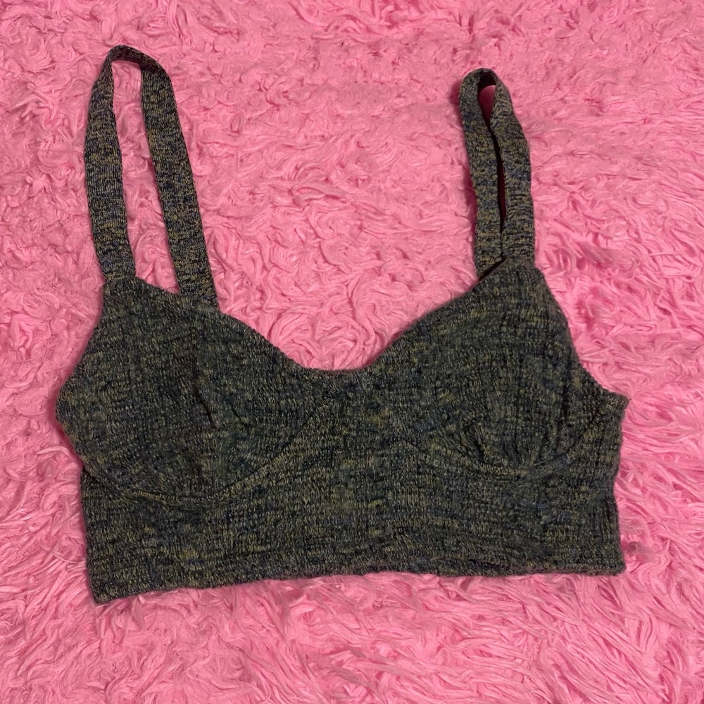 zara green knit crop top